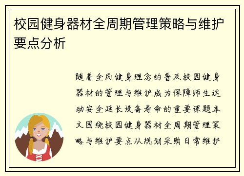 校园健身器材全周期管理策略与维护要点分析